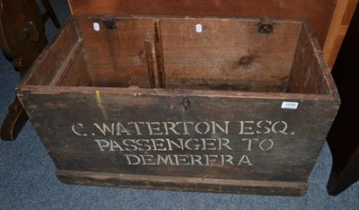 Lot 1076 - A pine shipping trunk, formerly the property of Charles Waterton, 1782-1865