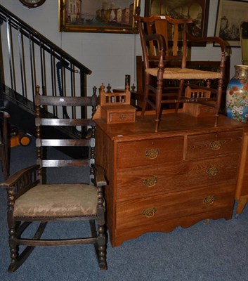 Lot 1080 - Victorian dressing chest, rush chair and rocking chair