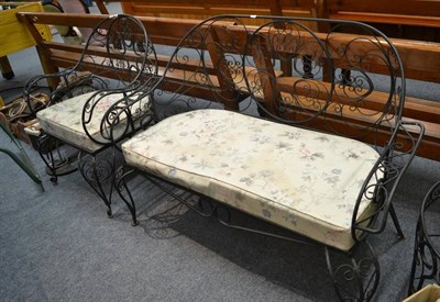 Lot 1098 - Victorian mahogany bookcase (lacking cornice), a four piece wirework conservatory suite...