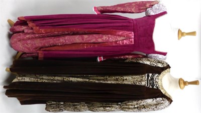 Lot 1199 - Theatrical Costume, including a pink velvet and floral satin brocade medieval style open robe,...