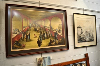 Lot 1212 - Edward Ardizzone poster, shelter scene, Ardizzone book and framed print Middleham Castle (3)