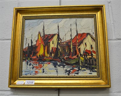 Lot 1218 - George Richard Deakins ";Furling Sails";, signed, oil on board Exhibited: National Society