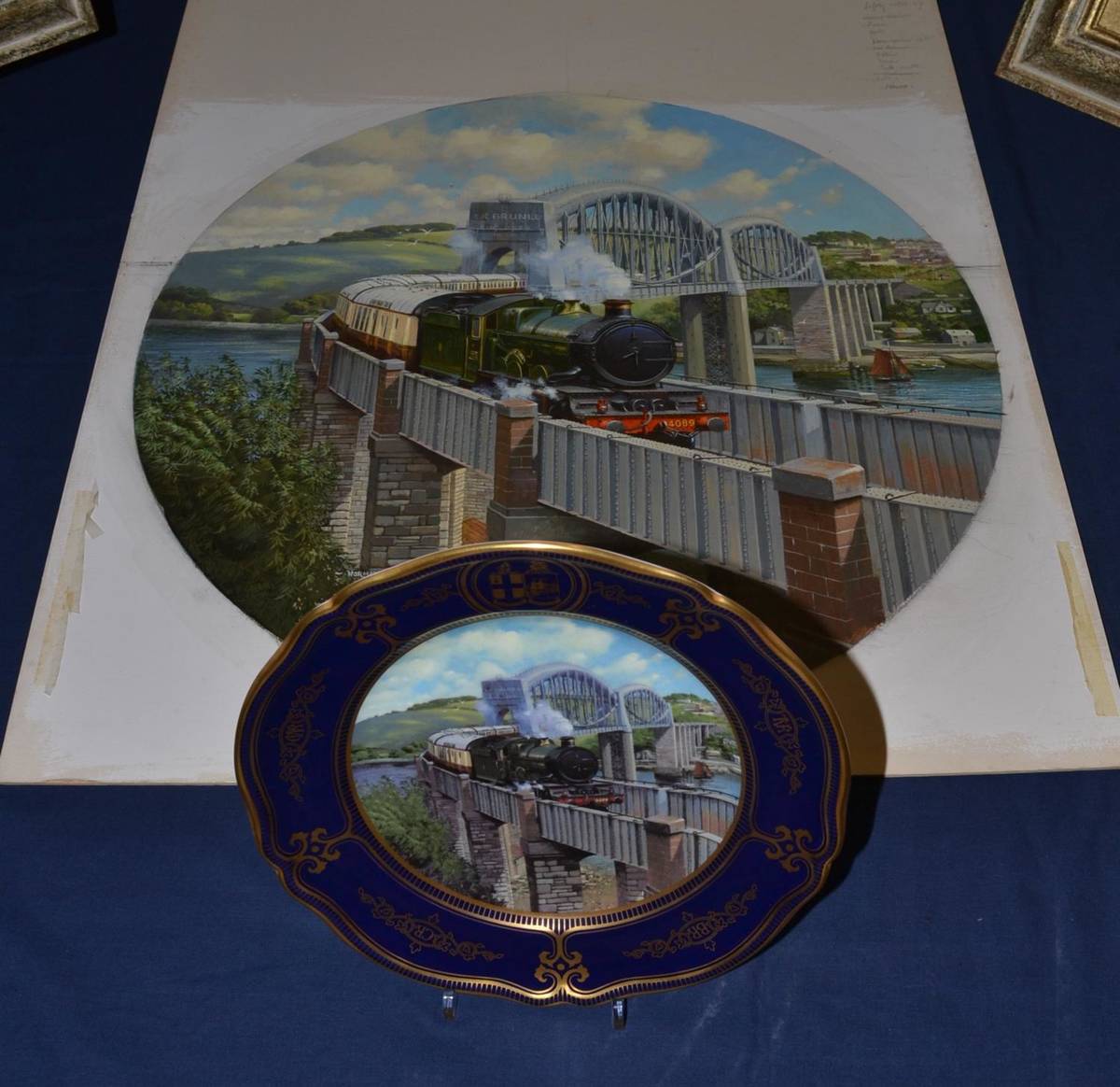 Lot 1225 - Norman Elford (British 20th century), Royal Albert Bridge at Saltash, locomotive 4089, oil on...