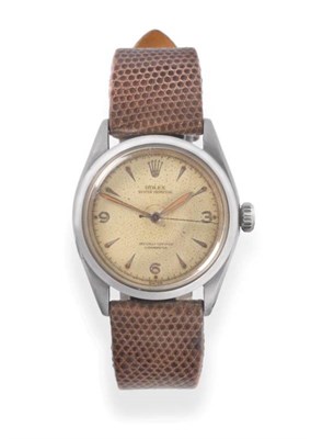 Lot 122 - A Stainless Steel Automatic Centre Seconds Wristwatch, signed Rolex, Oyster Perpetual,...