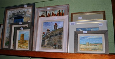 Lot 1235 - Mary Farnell (1926-2014), Yorkshire Wolds Harvest Scene I and II, initialled, oils on board,...