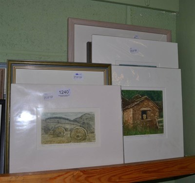 Lot 1240 - Mary Farnell (1926-2014), Harvest Scene below the Cheviots, signed and inscribed with the...