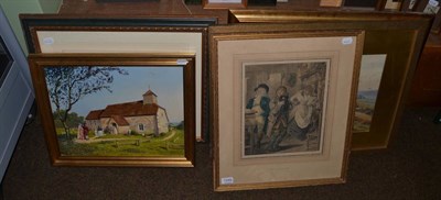 Lot 1245 - Richard Dighton (1795-1880), watercolour study of three figures in a parlour, M B Bigland...