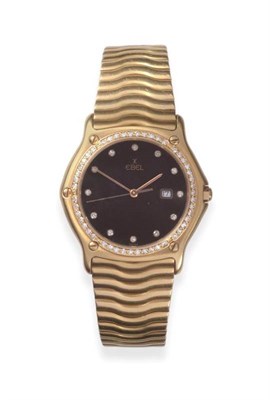 Lot 127 - An 18ct Gold Diamond Set Calendar Centre Seconds Wristwatch, signed Ebel, ref: 883903, circa...