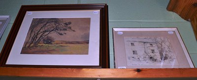 Lot 1253 - Fred Lawson, landscape, signed, watercolour, together with a pencil sketch by the artist...