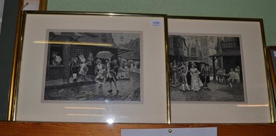 Lot 1256 - Two French Neyret Freres silk woven pictures, titled Heureuse Rencontre and L'Averse after...