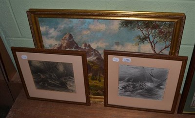 Lot 1260 - Fengler, A view of the Dolomites, oil on canvas, together with a pair of pencil drawings...