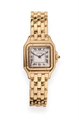 Lot 129 - A Lady's 18ct Gold Wristwatch, signed Cartier, model: Panthere, circa 1995, quartz movement,...