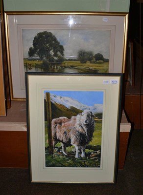 Lot 1272 - David Carter (20th/21st century) A sheep standing before mountains capped with snow, mixed...