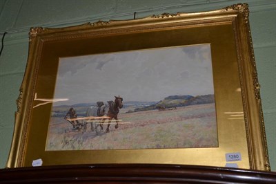 Lot 1280 - C Ross Burnett (English School), Ploughing scene, watercolour, signed and framed