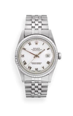 Lot 134 - A Stainless Steel Automatic Calendar Centre Seconds Wristwatch, signed Rolex, Oyster Perpetual,...