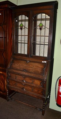 Lot 1305 - Oak bureau bookcase