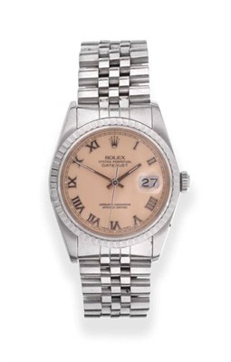 Lot 136 - A Stainless Steel Automatic Calendar Centre Seconds Wristwatch, signed Rolex, Oyster Perpetual,...
