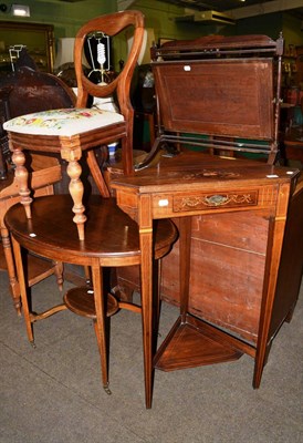 Lot 1323 - A 19th century rosewood corner stand, an oval occasional table and a balloon back chair