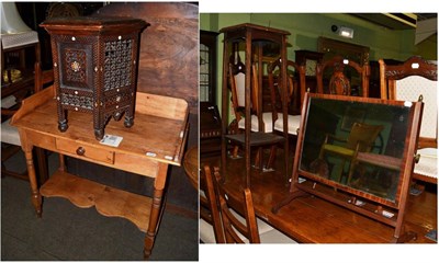 Lot 1324 - A Victorian pine washstand with single drawer, a mahogany toilet mirror, an oak plant stand and...