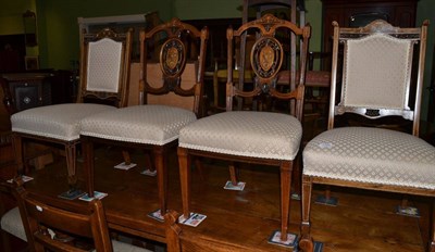 Lot 1326 - Two pairs of inlaid mahogany salon chairs (4)