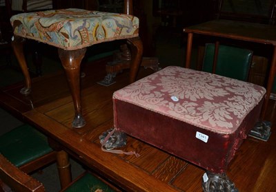 Lot 1341 - Footstool raised on cabriole legs and a low stool on paw feet