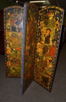 Lot 1374 - Four fold scrap screen with modern fabric to the reverse