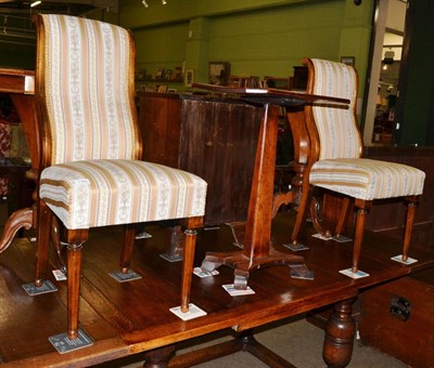 Lot 1380 - Pair of side chairs with shaped backs in striped and floral woven upholstery and a 19th century...