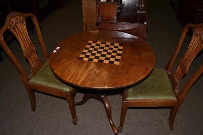 Lot 1384 - 19th century tilt top occasional table, later inlaid as a games table, and a pair of chairs