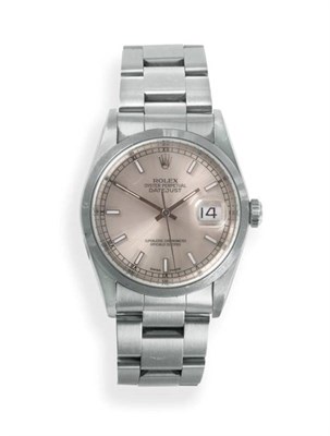 Lot 143 - A Stainless Steel Automatic Calendar Centre Seconds Wristwatch, signed Rolex, Oyster Perpetual,...