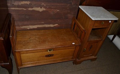 Lot 1391 - Arts & Crafts oak window seat, the hinged panelled seat over a storage compartment and an oak...