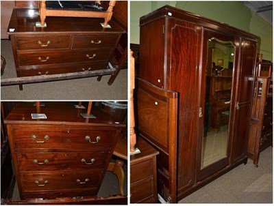 Lot 1392 - Bedroom furniture comprising: a mahogany double bed frame, a four height mahogany chest of drawers