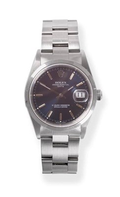 Lot 144 - A Stainless Steel Automatic Calendar Centre Seconds Wristwatch, signed Rolex, Oyster Perpetual,...
