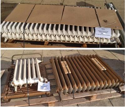 Lot 1416 - Two large white painted cast iron radiators, another large cast iron radiator and two smaller...