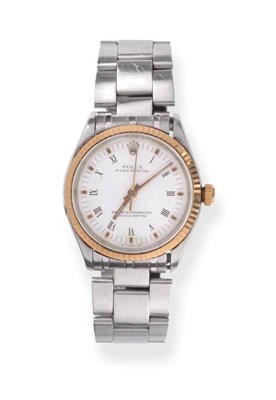 Lot 148 - A Steel and Gold Automatic Centre Seconds Wristwatch, signed Rolex, Oyster Perpetual,...