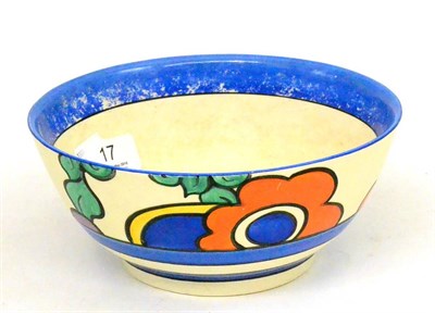 Lot 17 - A Clarice Cliff Bizarre Latona Flowerheads pattern bowl, painted and worn marks, 19cm diameter...