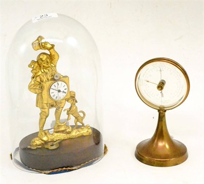 Lot 23 - A figural gilt metal timepiece, signed Roi a Paris, beneath glass dome and a table barometer (2)