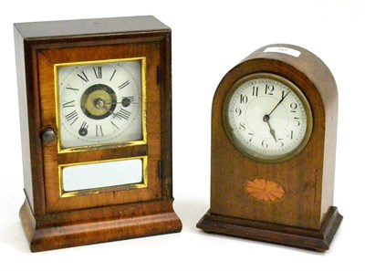 Lot 36 - An inlaid mantel timepiece and a mantel alarm timepiece (2)