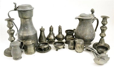 Lot 38 - Quantity of assorted 18th and 19th century pewter including meat dishes and plates, ladles,...