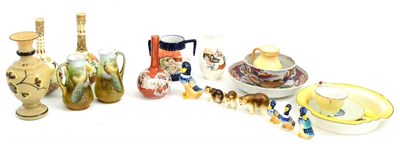Lot 46 - Tray of ornamental china including pair of small Satsuma vases, Kutani vase, tea bowl and...