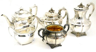 Lot 47 - Georgian silver teapot and matching sugar and a three piece plated tea and coffee set