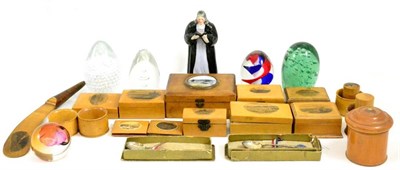 Lot 58 - Tray of paperweights, Mauchlineware and sundry