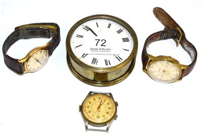 Lot 72 - Chronograph wristwatch, two other gentlemen's wristwatches and a timepiece