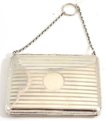 Lot 103 - A silver card case/purse, William Greenwood & Sons, Birmingham 1938, with suspension chain