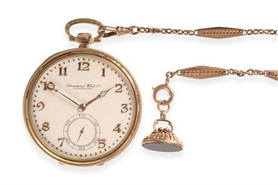 Lot 160 - An Art Deco 14ct Gold Open Faced Pocket Watch, signed International Watch Co, Schaffhausen,...