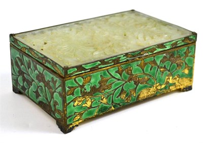 Lot 129 - Chinese enamelled brass box with hardstone lid