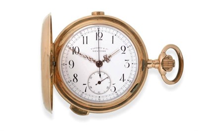 Lot 162 - A 14ct Gold Quarter Repeating Chronograph Full Hunter Pocket Watch, retailed by Tiffany & Co,...