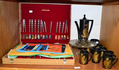 Lot 156 - A six piece Portmeirion ";Phoenix"; coffee set and a cased Noritake canteen of cutlery