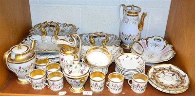 Lot 161 - Empire part coffee set and assorted parcel gilt ceramics including pair of baskets