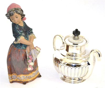 Lot 166 - A Lladro figure and a James Dixon & Sons plated teapot