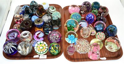 Lot 176 - Large collection of paperweights on two trays